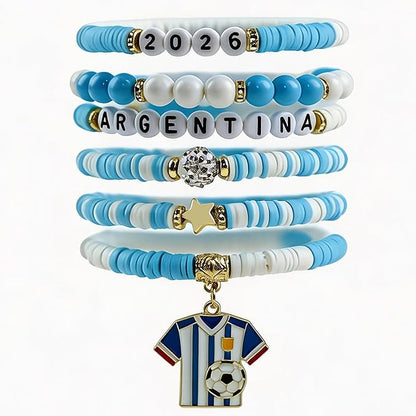 OHOME Soccer Party Favors - 6 Pack Argentina Soccer Bracelets | Soccer Mom Essentials - 2026 Soccer Game Day Jewelry Accessories Outfits for Women Men - Soccer Gifts for Fans Players Coaches Team