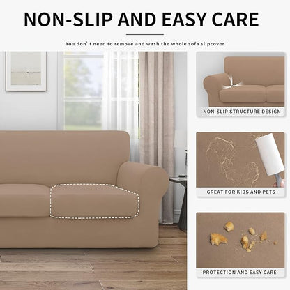 Easy-Going 100% Dual Waterproof Stretch Soft Couch Cover for Dogs, Sofa Slipcover for 3 Separate Cushion Couch Leakproof Furniture Protector for Kids, Pets Camel