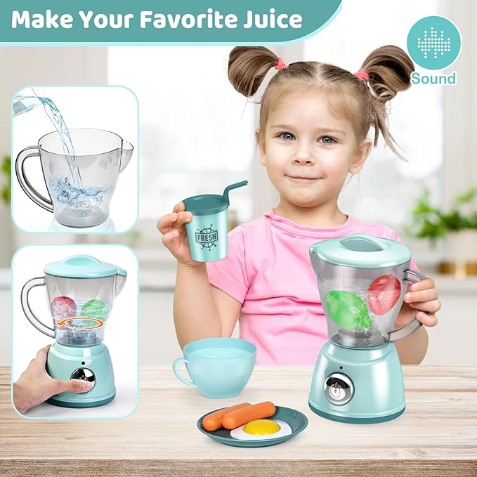 Shemira Play Kitchen Accessories, Pretend Play Kitchen Appliances Toy Set with Coffee Maker, Blender, Mixer, Toaster, Toys for 3 4 5 6 7 8 Year Old, Birthday Gifts for Kids Age 3-5 4-6 6-8 Girls