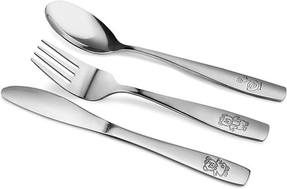 15 Piece Stainless Steel Kids Cutlery, Child and Toddler Safe Flatware, Kids Silverware, Kids Utensil Set Includes 5 Knives, 5 Forks, 5 Spoons, Total of 5 Place Settings, Ideal for Home and Preschools