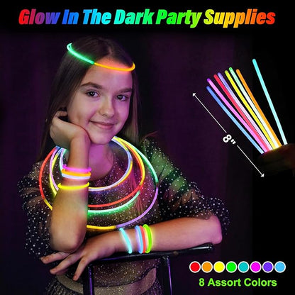 BUDI 500Pcs Glow Sticks Party Favors for Kids Adults GlowStick Bulk 8 Colors 8 Inch for Glow Necklace Bracelets Glasses Glow in the Dark Party Favor Halloween Party Decorations Halloween Party Favors