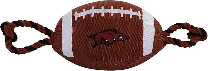 Pets First NCAA Arkansas Razorbacks Football Dog Toy, Tough Quality Nylon Materials, Strong Pull Ropes, Inner Squeaker, Collegiate Team Color