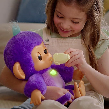 Fingerlings Care ‘n’ Cuddles Interactive Baby Monkey, Sunny (Purple), Toys for 3 Year Olds, 150+ Sounds and Reactions, Heart Lights Up