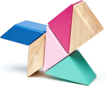 6 Piece Tegu Pocket Pouch Prism Magnetic Wooden Block Set, Blossom