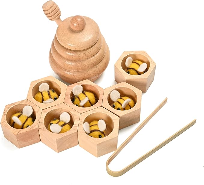 Sorting Stacking Wooden Toys for Toddlers, Montessori Toys for Toddlers, Sensory Bin Tool Toys, Wood Bee Hive, Fine Motor Skill Tactile Toys, Early Learning Educational Gift for Kids
