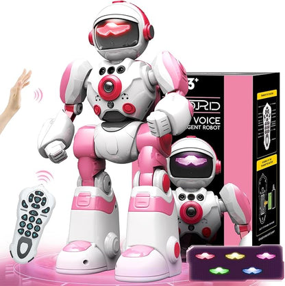 Robot Toys for Kids 3-5, Robot for Girls 3 4 5 6 Year Old Upgrade Record Voice Remote Control Robo Programmable Music Dancing Function Smart Pink Warrior Birthday Gift Toy for Toddler 7 8 9 8-12