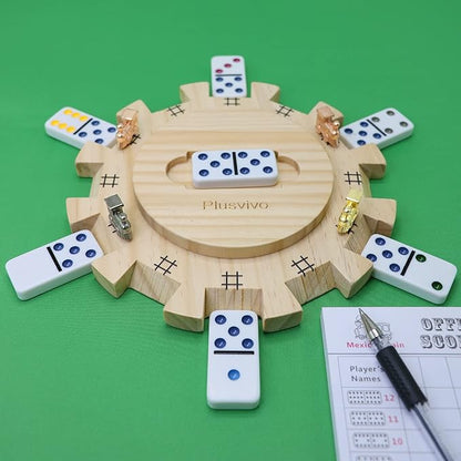 Mexican Train Dominoes Accessories Set-Including a 7.89-Inch Wooden Mexican Train Hub up to 12 Players, 12 Metal Train Markers, and a 70-Sheet Mexican Train Score Pads