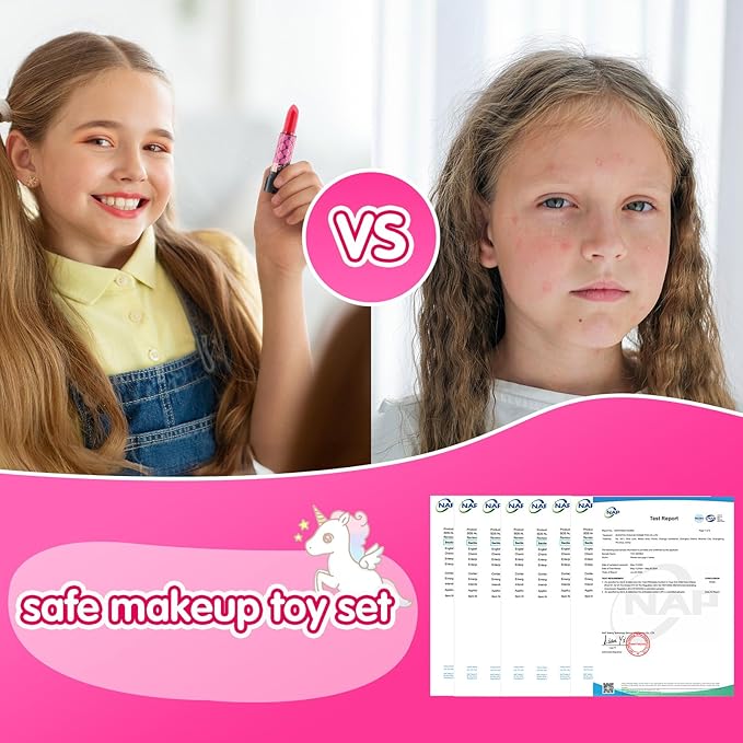 Kids Makeup Kit Girl Toys for Gifts - Gift Makeup for Kids & Washable Makeup Girls Princess Birthday Gift,Kids Play Make Up Set Makeup Vanities for Girls Toys Age 4 5 6 7 8 9