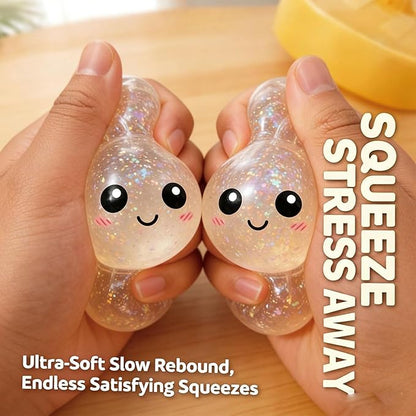 Dumpling Squishies, Glitter Dumpling, Glitter Dumplings Squishy with Box, Dumplings Sensory Squeeze Toy for Stress Relief Stretchy Desk Toys (White)
