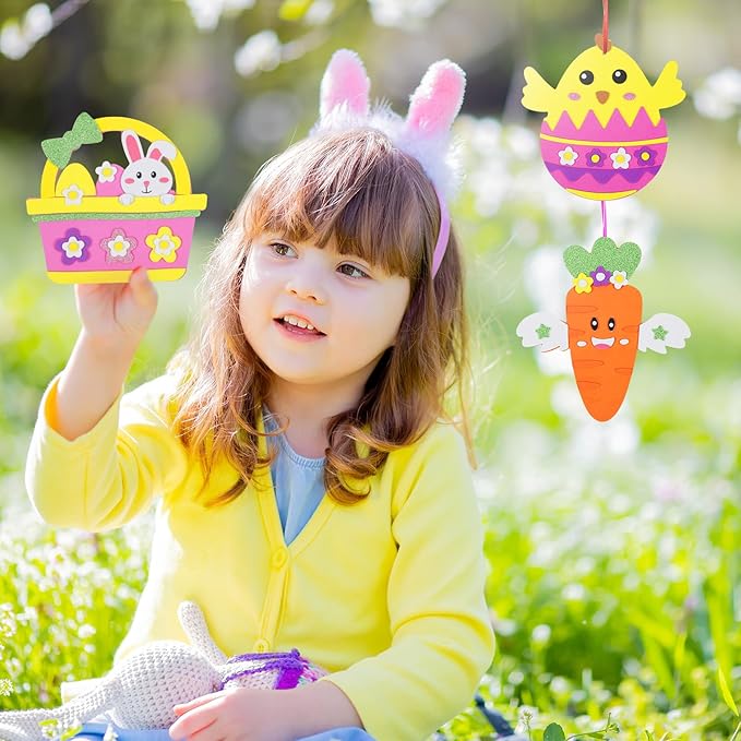 Fennoral 24 Pack Easter Craft Kit for Kids Make You Own Easter Foam Stickers Ornament DIY Easter Arts and Crafts for Easter Art Project Easter Party Decoration