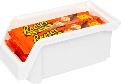 ReadySpace Plastic Containers for Organizing and Storage Bins for Closet, Kitchen, Office, Garage or Pantry Organization, Stackable Bins, Medium (11" x 5" x 5.5"), 8-Pack, White