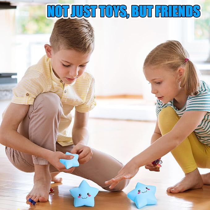 Star Squishy Toys for Kids and Adults, Smile Star Squishies Stress Balls for Stress Relief, Squeeze Toys, Sensory Fidget Toys for Classroom and School Gift , Cute Stretchy Dough Squishy Ball (Blue)