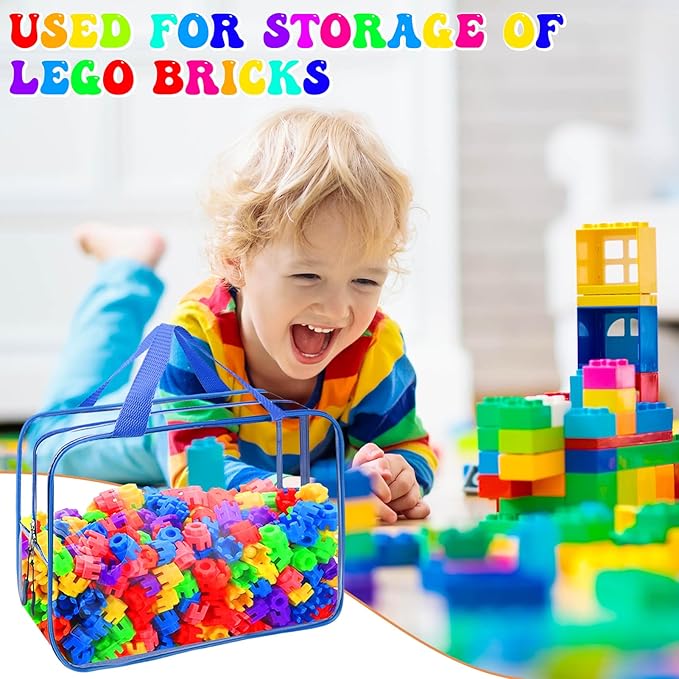8 Packs 8 Colors Large Toy Storage Bags, Reusable Clear PVC Board Game Storage, Toy Organizers and Storage Bags with Zipper for Building Blocks, Puzzle and Handmade Accessories, Clear Toiletry Bag