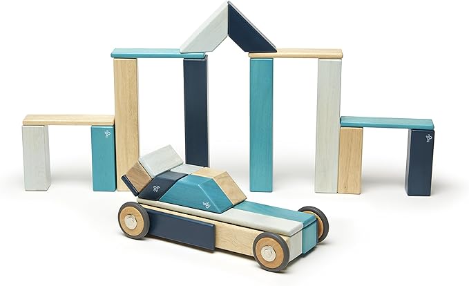 42 Piece Tegu Magnetic Wooden Block Set, Blues, 1-99 years old