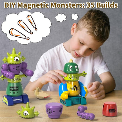 Magnetic Robot Toy for Kids 3-5, 35 PCS STEM Educational Playset with Storage Box, DIY Stacking Monster Robots, Toddler Creative Alien Toys Gift for Boys Girls (Christmas Birthday)