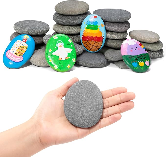 Simetufy 25Pcs Rocks for Painting, Large 3-4 Inch Natural River Stones for DIY, Art & Crafts, Smooth Paintable Flat Rocks Bulk for Adults, Children, Kindness Rocks Garden Decoration