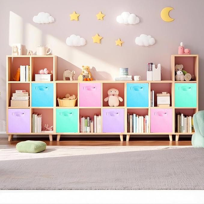 ShellKingdom Storage Bins, Foldable Fabric Storage Cubes And Cloth Organizer Drawer For Closet And Toys, 13 X 13 X 13 INCH, 8 Pack (Pink+Lavender+Light Blue+Mint Green)