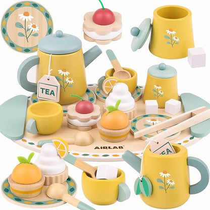 Tea Sets for Toddlers 3-5 Girl Birthday Gift 2 Year Old Princess Party Wooden Play Food Toy Sets for Kids Kitchen Accessories Age 3 4 5 6 Wood Educational Toys