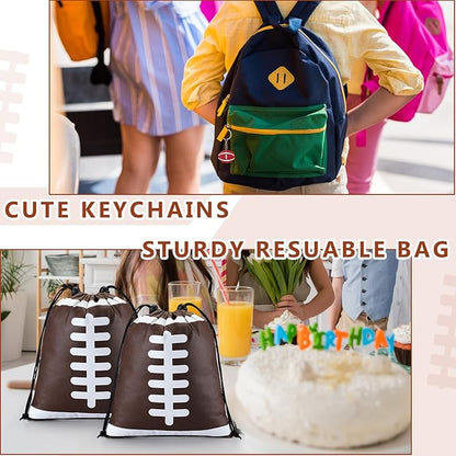 Nuogo 48 Pcs Football Party Favors Supplies Include 12 Pcs Football Goodie Bags 12 Pcs Football Bracelets 12 Pcs Football Stress Balls 12 Pcs Mini Football Keychain Birthday School Sport