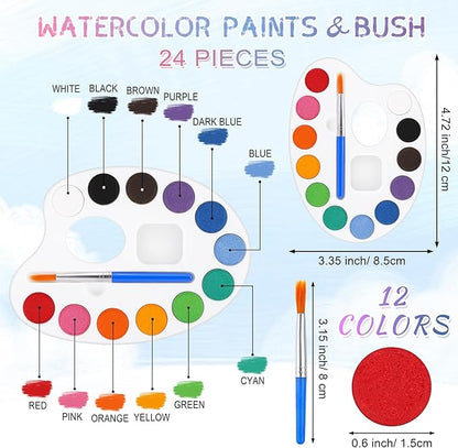 Aodaer 96 Pieces Mini Watercolor Paint Set Include 12 Colors 4 x 4 Inch Watercolor Paints, Wooden Canvas Easels, Canvas Tote Bags, Aprons, Back to School Art Beginner Supplies for Painting