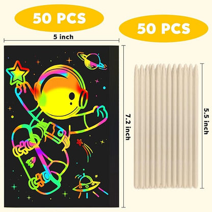 ZMLM Scratch Rainbow Art Paper Set - 100Pcs Magic Scratch Off Art Craft Supplies Kits for Kids Girls Boys Black Scratch Notes Sheet Doodle Pad for Fun DIY Toy Return Gift Birthday Party Favors