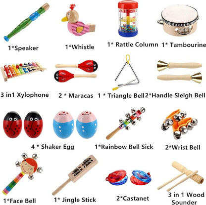 Yopay Toddler Musical Instruments, Kids Wooden Percussion Instruments Toys, Baby Rhythm Music Education Toys Set for Preschool Educational Early Learning, Boys and Girls with Storage Bag