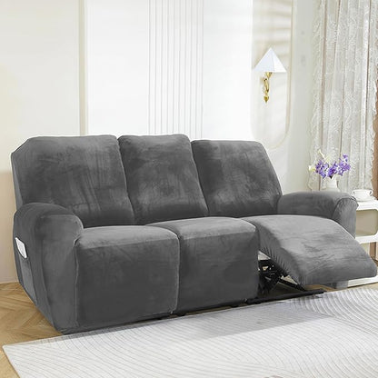 NORTHERN BROTHERS Stretchy Recliner Chair Covers, Velvet Recliner Covers, Lazy Boy Chair Cover (Light Grey, 3 Seat)