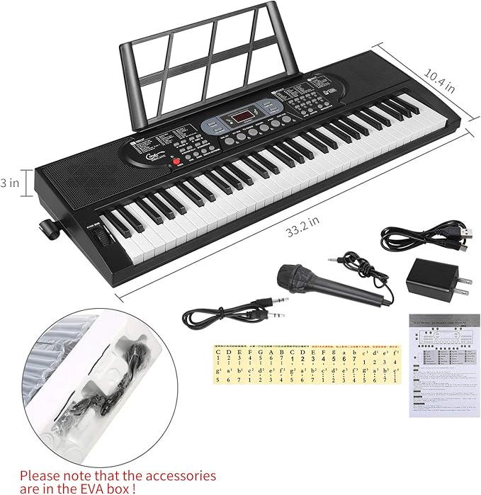 Hricane Keyboard Piano Lighted Keys for Beginner Adults Teens Kids, 61 Key Electronic Music Keyboard with Teaching Modes Powered by USB or Battery with LCD Display Microphone Headphone Jack