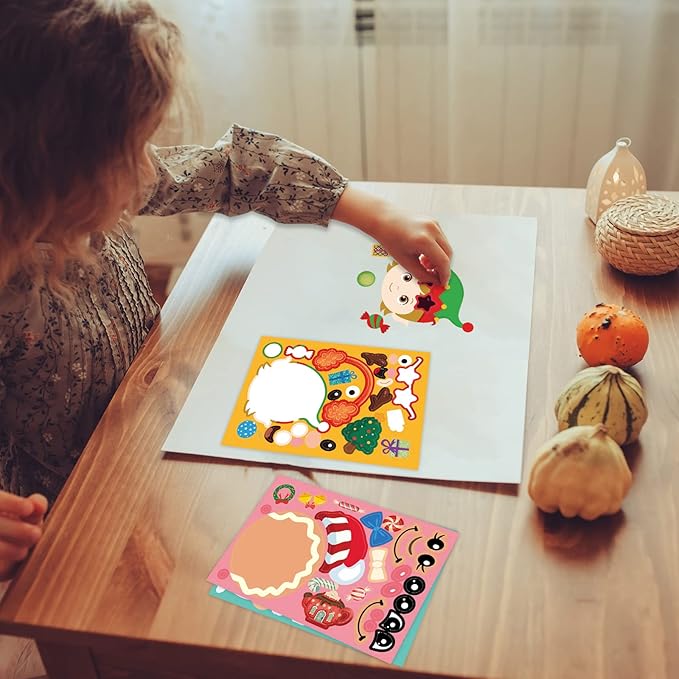 48 Pcs Make Your Own Christmas Sticker Sheets Make A Face Sticker Christmas Stickers for Kids Home Classroom Party Favor Art Craft School Rewards
