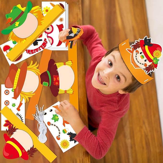 30 Sets Fall Scarecrow Head Craft Kit DIY Autumn Thanksgiving Scarecrow Art Craft Make Your Own Scarecrow Head Set for Kindergarten Kids Home Classroom Game Activities Supplies