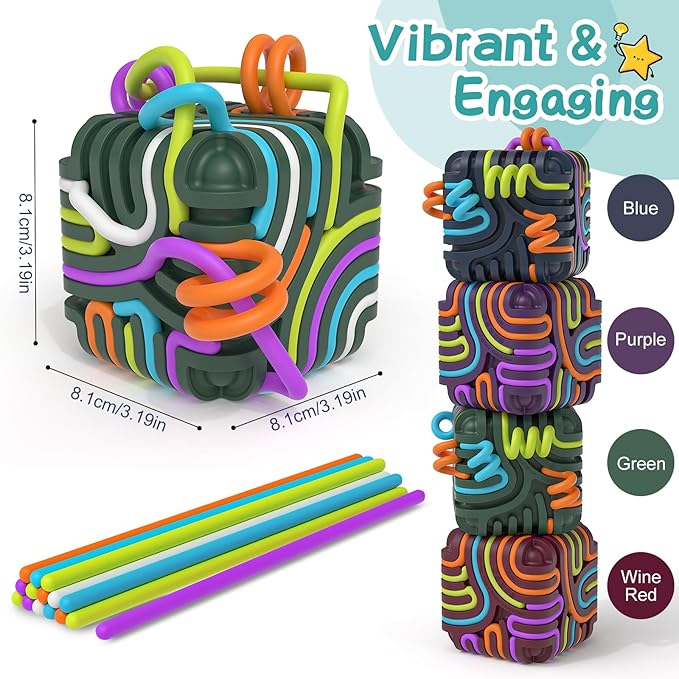 BunnyBoo Sensory Activity Board, 3D Silicone Toys for Kids with Autism & ADHD,Sensory Fidget Toys for Anxiety Relief, Calming & Focusing, BPA-Free, 15 Colorful Strings, Storage Bag(Green)