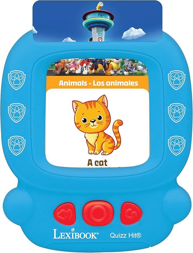 LEXiBOOK, Paw Patrol, Bilingual Interactive Card Reader, Audio Toy to Learn English and Spanish, 150 Double-Sided Educational Cards, Educational Quiz & flashcard Machine, Blue/red, JCR10PAi2