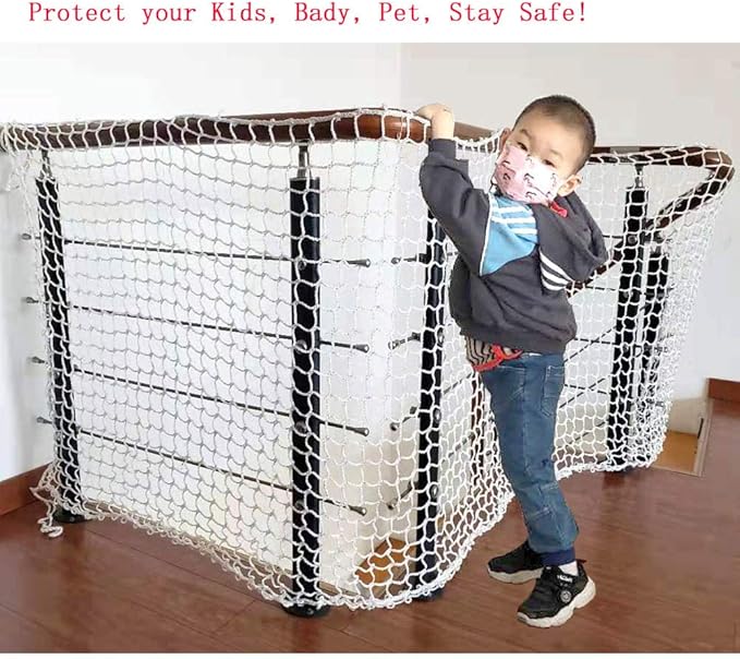 Child Safety Net 3.28ft x 9.84ft Stair Balcony Railing Protector/Pet Toy Anti-Fall Sturdy Polyester White – 1 Pack