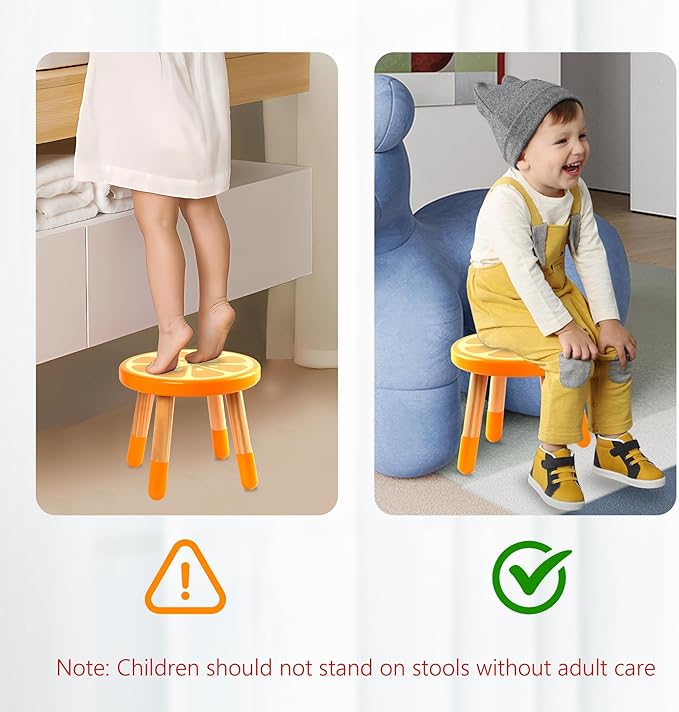 RUYU Wooden Kids Stool for Sitting, Solid Hard Wood Fruit Stool, 10 Inch Milking Stool, Vanity Stool for Kids, Bedroom, Playroom, Orange Furniture Stool for Children, Adults Boys, Girls