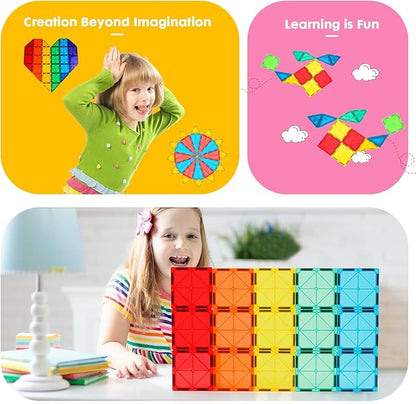 Gemmicc Magnetic Tiles Building Blocks, Magnet Toys for Kids, STEM Approved Educational Toys,3D Magnet Puzzles Stacking Blocks for Boys Girls,63 PCS Classic Set