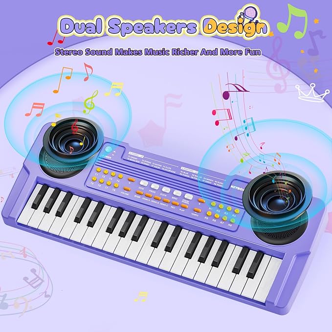 Upgraded 37 Keys Kids Piano Keyboard – Portable Toddler Music Toy Keyboard with Microphone Musical Instrument Birthday Gift for 3 4 5 6 Boys Girls, Purple