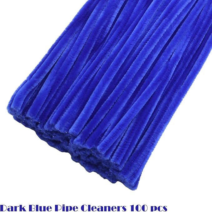 Swpohrat 100 Pieces Dark Blue Pipe Cleaner Craft Set,Thick Fuzzy Chenille Stem Pipe Cleaners for DIY Craft Projects and Decorations