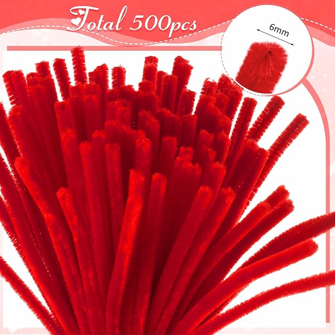 Peryiter 500 Pieces Pipe Cleaners Chenille Stems 12 Inch Craft Supplies Bulk for DIY Art and Craft Projects Creative Gift Wrapping Party Decorations(Rose Color,12 Inch)
