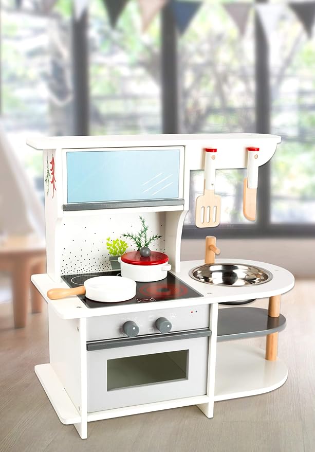 Small Foot Wooden Toys Graceful Children's Play Kitchen with Range, Oven, Kitchen Sink, and Accessories Designed for Children Ages 3+, Multi