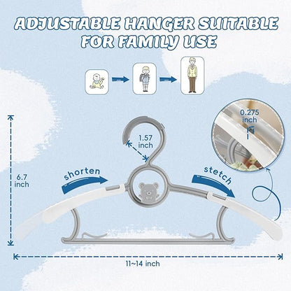 Kids Hangers 40 Pack Baby Hangers- Extendable & Adjustable Non-Slip Stackable Plastic Baby Clothes Hangers,11-14 Inch Kid Hangers for Baby Toddler Kids Children,Toddler Hangers for Cloest Grey