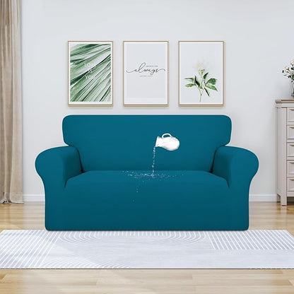 PureFit 100% Dual Waterproof Couch Cover Slipcovers for Couches and Sofas - Stretch Non Slip Fleece Sofa Covers Washable, Leakproof Furniture Protector for Kids, Pets, Dog (Loveseat, Peacock Blue)