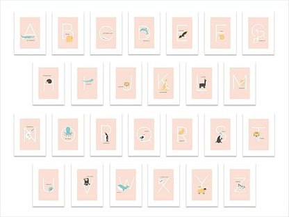 English Alphabet Flash Cards, Set of 26 (5" x 7") Cards with Animal Prints to Inspire ABC Learning for Toddlers. A Classroom Must Haves. Best for Preschool Learning Activities or Alphabet Wall Chart