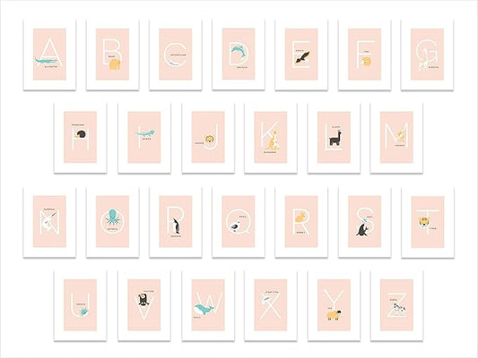 English Alphabet Flash Cards, Set of 26 (5" x 7") Cards with Animal Prints to Inspire ABC Learning for Toddlers. A Classroom Must Haves. Best for Preschool Learning Activities or Alphabet Wall Chart