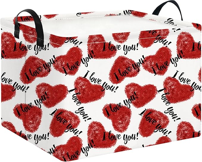 NTAOHAMPER Rectangular Storage Basket Empty,Storage Bin with Handles,Room Decor,Gift Basket,Book Box(Love Heart)