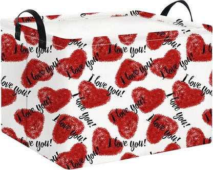 NTAOHAMPER Rectangular Storage Basket Empty,Storage Bin with Handles,Room Decor,Gift Basket,Book Box(Love Heart)