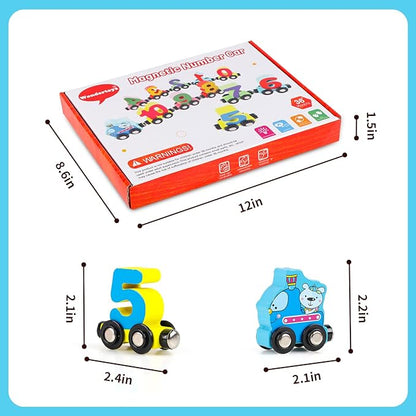 Wondertoys 12 PCS Wooden Train Set Toy Wooden Magnetic Number Train Set Includes 1 Engine Cars for Toddlers Boys and Girls, Compatible with Major Brands Train Set Tracks