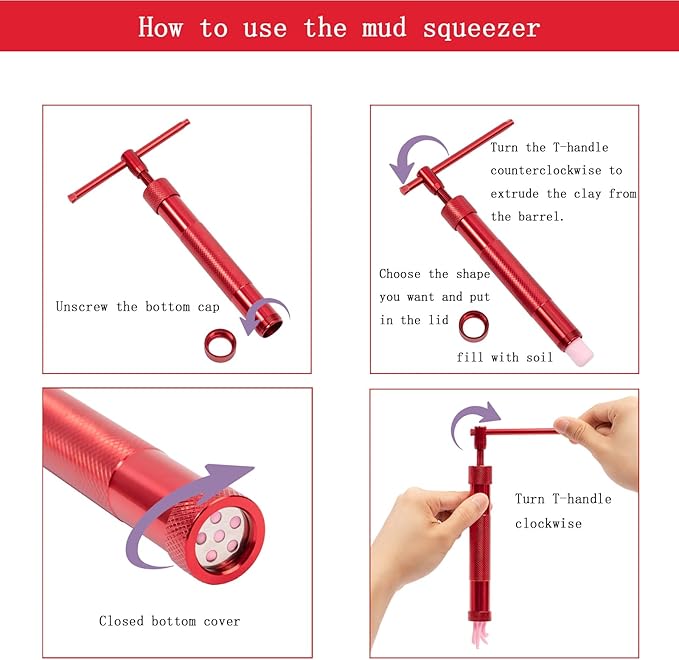 Stainless Steel Clay Extruder Sugar Paste Extruder Cake Fondant Decorating Tool Set Ceramics & Pottery Clay Extruders Mixers & Presses (Red)