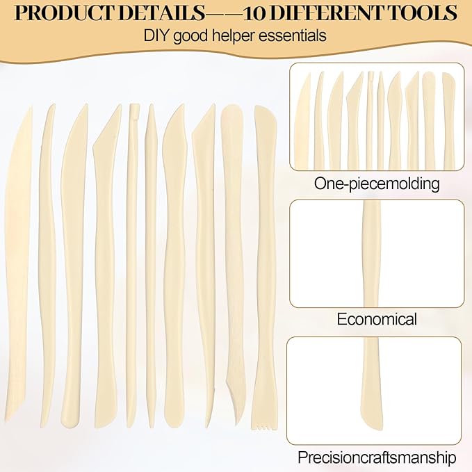 Ferrochef 10 Set 100 Pcs Clay Sculpting Tools 10 Different Shapes Pottery Tools Plastic Clay Carving Cutters Supplies Pottery Trimming Supplies for Carving Ceramics Plastilina Molding DIY Embossing