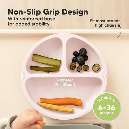 KeaBabies Suction Plates for Baby, Toddler - 3-Pack 100% Silicone Toddler Plates, Divided Baby Plates with Suction, Silicone Plates for Baby, Kids, BPA-Free, Microwave, Dishwasher Safe (Rain)
