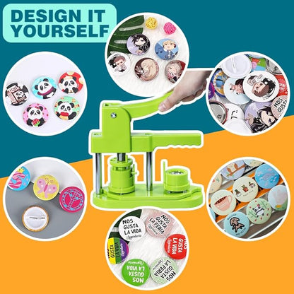 Button Maker Machine, (3rd Gen) Installation-Free 25mm(1 in) DIY Pin Button Maker Press Machine Kit, Badge Punch Press Machine with Free 500pcs Button Parts&Pictures&Circle Cutter&Magic Book
